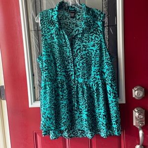 Torrid Turquoise Blue Leopard Print Sleeveless Top 1X